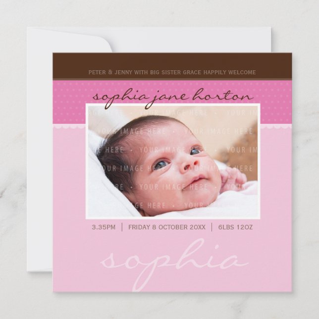 PHOTO BIRTH ANNOUNCEMENT :: softly spotted 2SQ (Front)