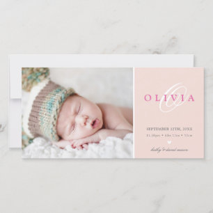 PHOTO BIRTH ANNOUNCEMENT sweet baby blush pink