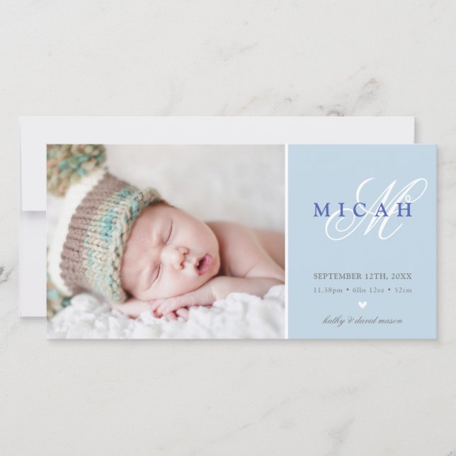 PHOTO BIRTH ANNOUNCEMENT sweet baby boy blue (Front)
