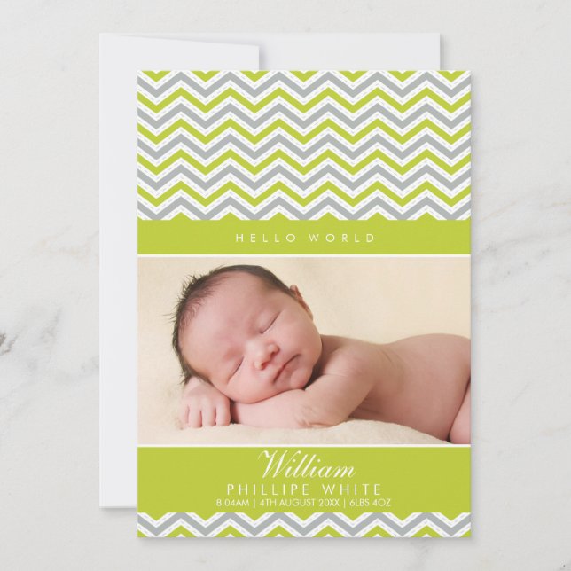 PHOTO BIRTH ANNOUNCEMENT  sweet chevron lime green (Front)