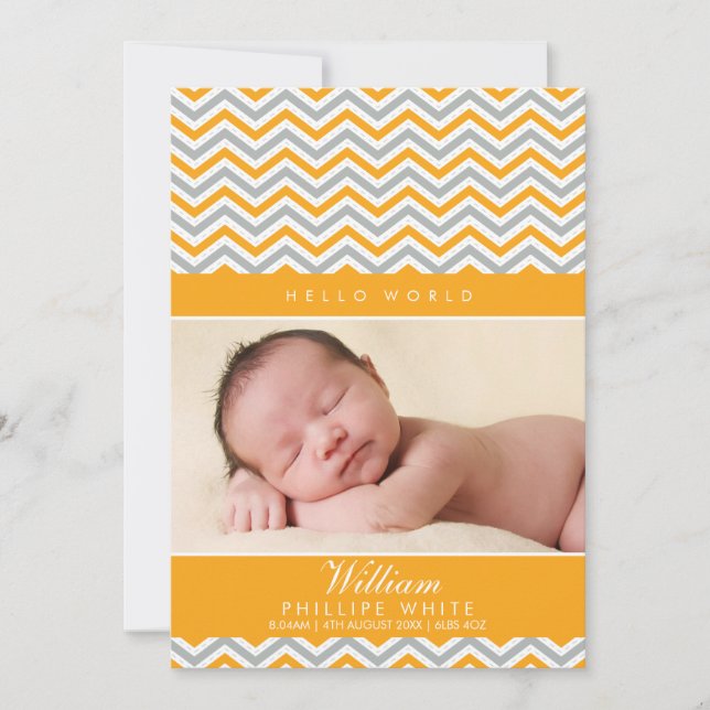 PHOTO BIRTH ANNOUNCEMENT : sweet chevron orange (Front)