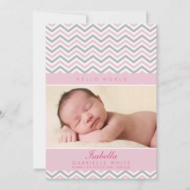 PHOTO BIRTH ANNOUNCEMENT : sweet chevron pale pink (Front)