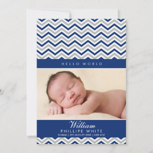 PHOTO BIRTH ANNOUNCEMENT  sweet chevron royal blue