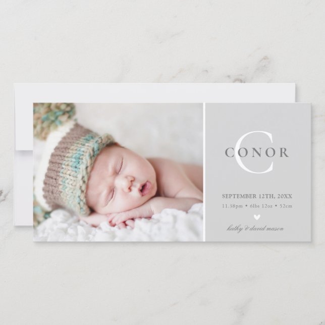 PHOTO BIRTH ANNOUNCEMENT sweet new baby grey (Front)