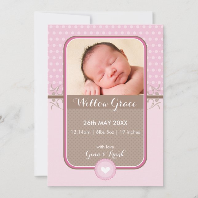 PHOTO BIRTH ANNOUNCEMENT sweet polka dot pink (Front)