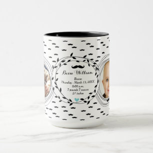Photo Birth Record Baby Boy Stats Moustache Mug