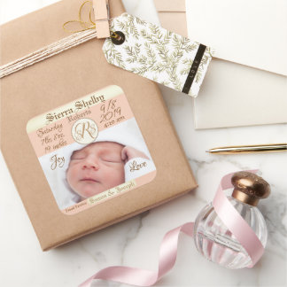 Photo Birth Stats Custom Baby Birth Announcement Square Sticker
