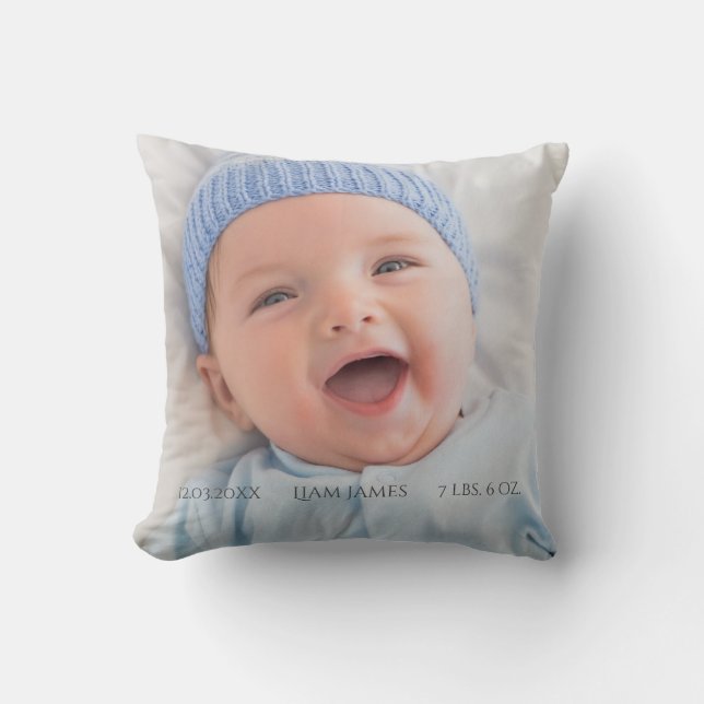 Photo Birth Stats Keepsake Home Decor Cushion (Front)