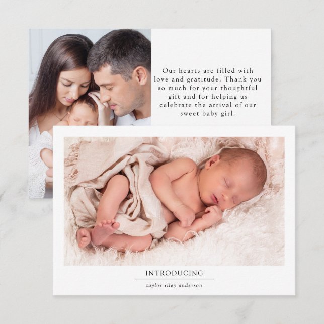 Photo Birth Stats New Baby Thank You Card (Front/Back)