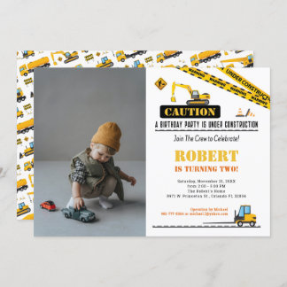 Photo Birthday Any Age Construction Dump Truck Invitation