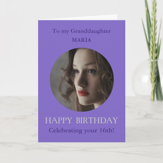 Photo Birthday Card Granddaughter, 16 or Add Age (Front)