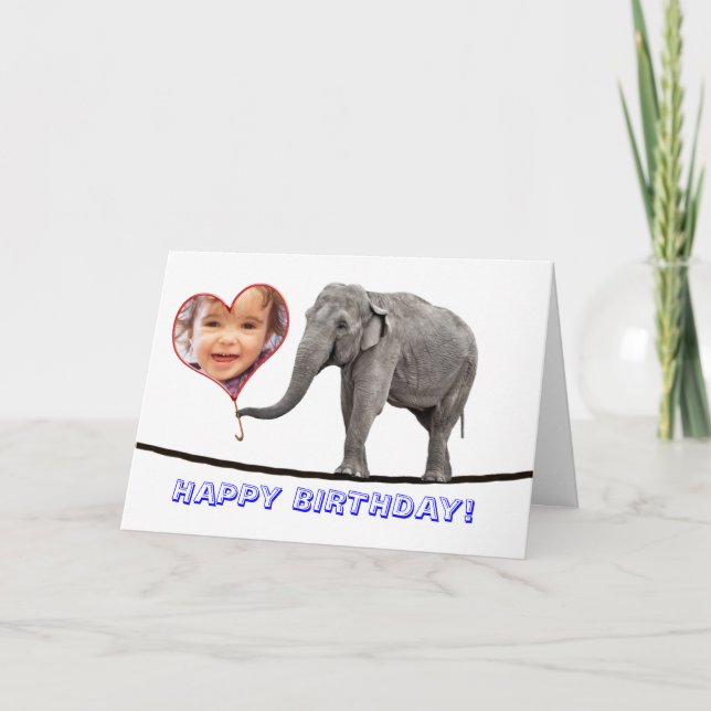 Photo Birthday card, tightrope walking elephant Card (Front)