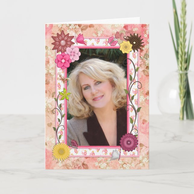 Photo birthday card with a frame of flowers (Front)