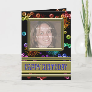 Photo Birthday card with bubbles and fireworks