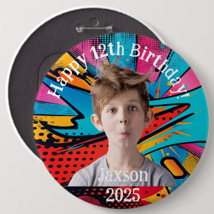 Photo Birthday Cartoon Design Colossal 6" Pin