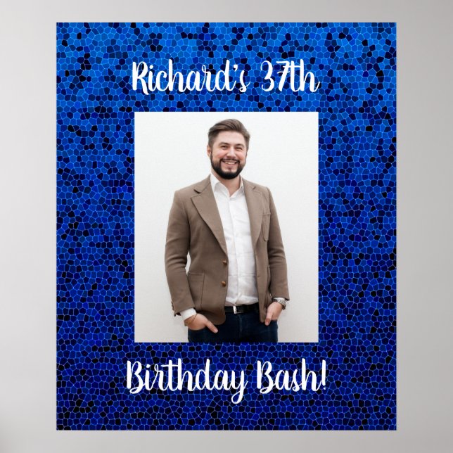 Photo birthday custom party celebration blue poster (Front)