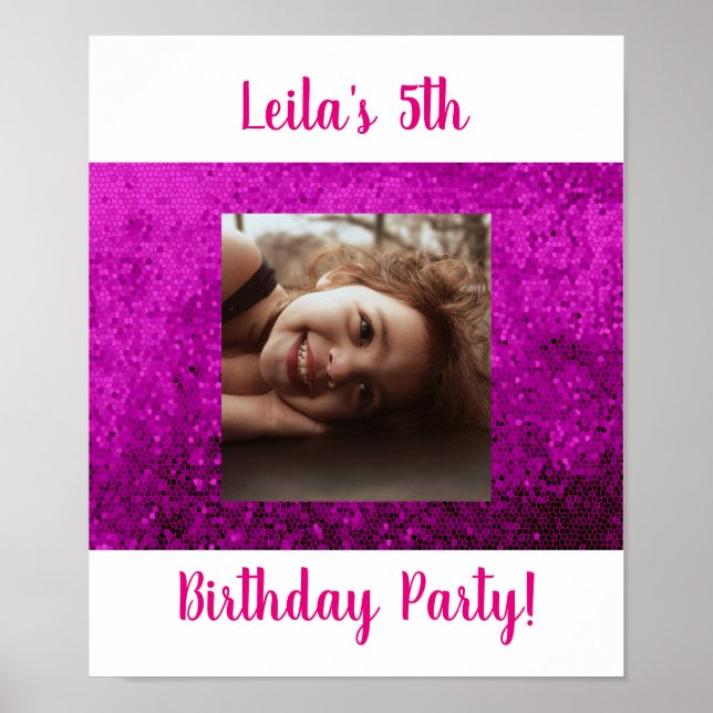 Photo birthday custom party celebration pink poster (Front)