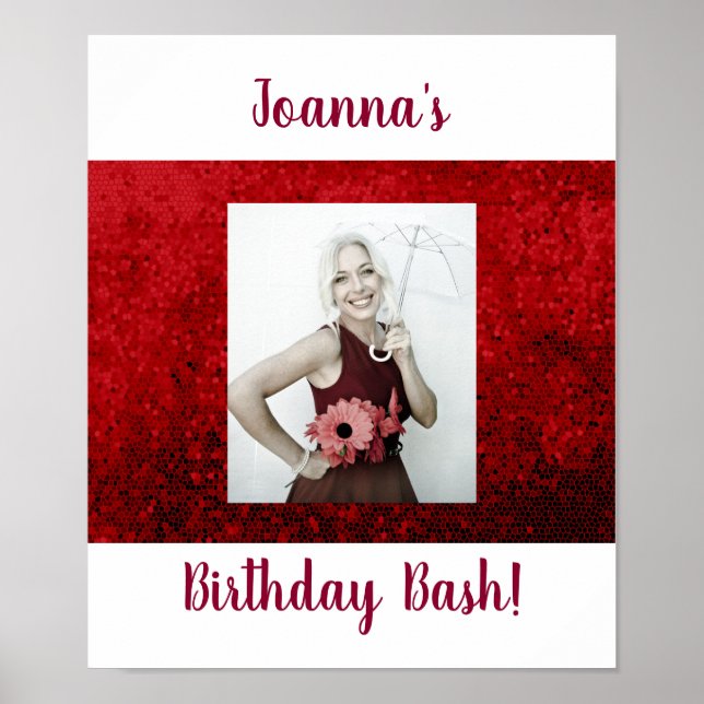 Photo birthday custom party celebration red poster (Front)