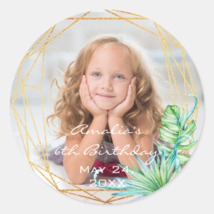 Photo Birthday Frame Tropical Gold Bridal Sweet 16 Classic Round Sticker