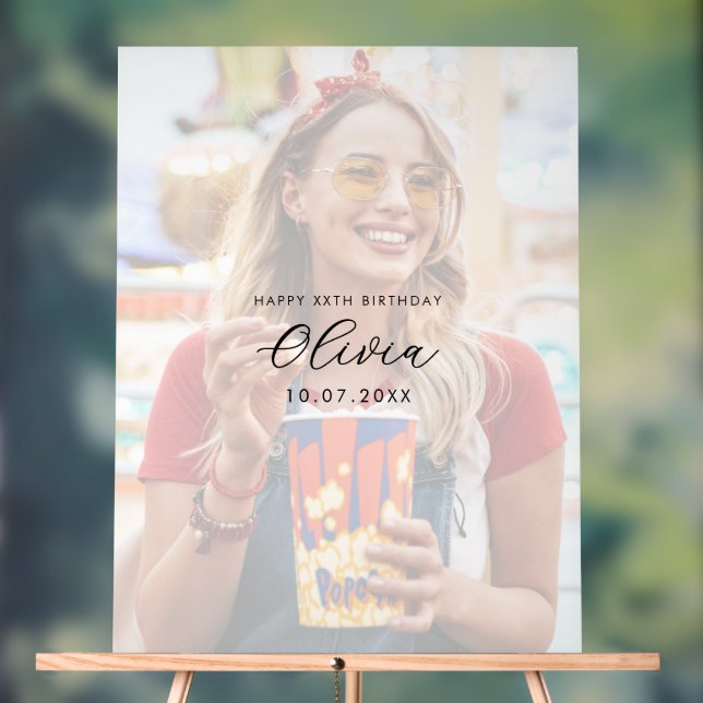 Photo Birthday Guest Signature Acrylic Sign (Neutral)