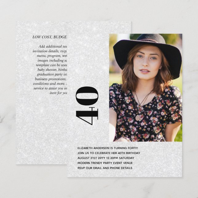 PHOTO BIRTHDAY INVITATION - ANY AGE - Sweet16 15th (Front/Back)