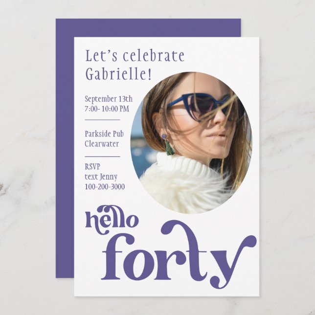 Photo Birthday Invitation for her | Forty (Front/Back)