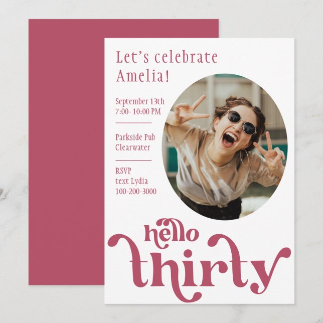 Photo Birthday Invitation for her | Thirty (Front/Back)