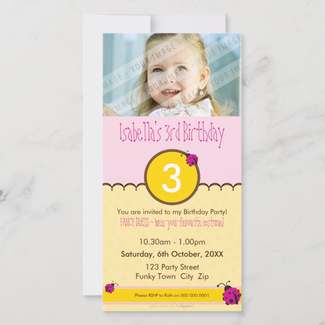 PHOTO BIRTHDAY INVITATIONS :: ladybird 1P (Front)