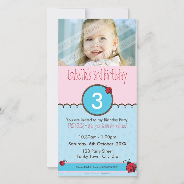 PHOTO BIRTHDAY INVITATIONS :: ladybird 3P (Front)