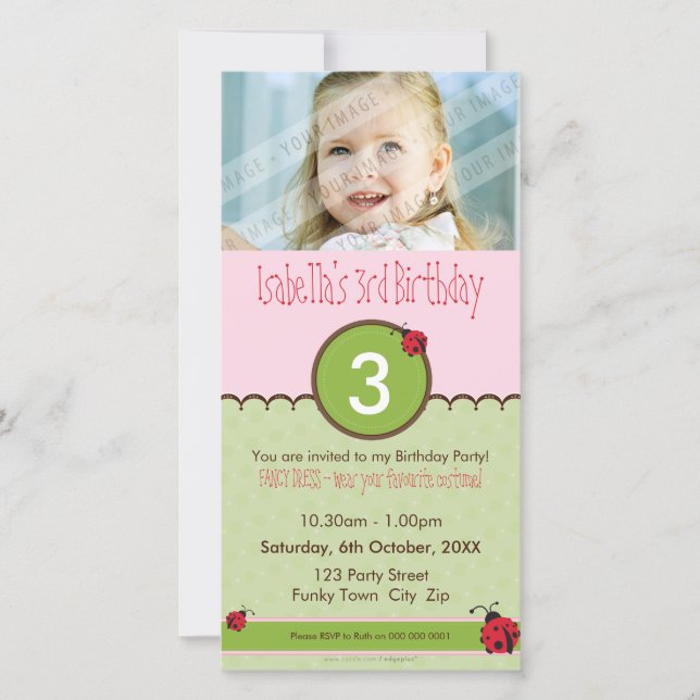 PHOTO BIRTHDAY INVITATIONS :: ladybird 4P (Front)