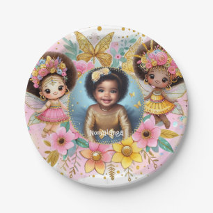 Photo Birthday Little Black Fairy African Pink Paper Plate