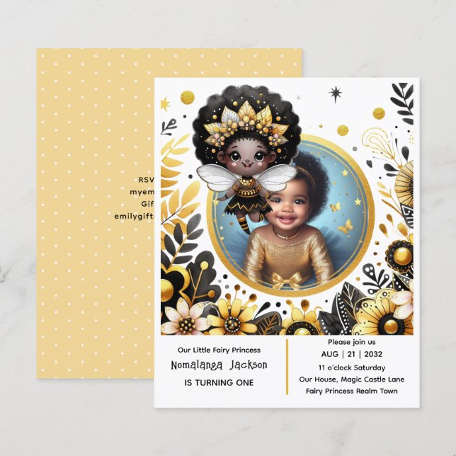 Photo Birthday Little Black Fairy African Princess (Front/Back)