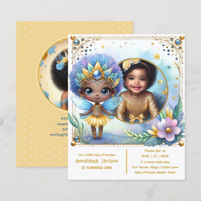 Photo Birthday Little Black Fairy African Princess (Front/Back)