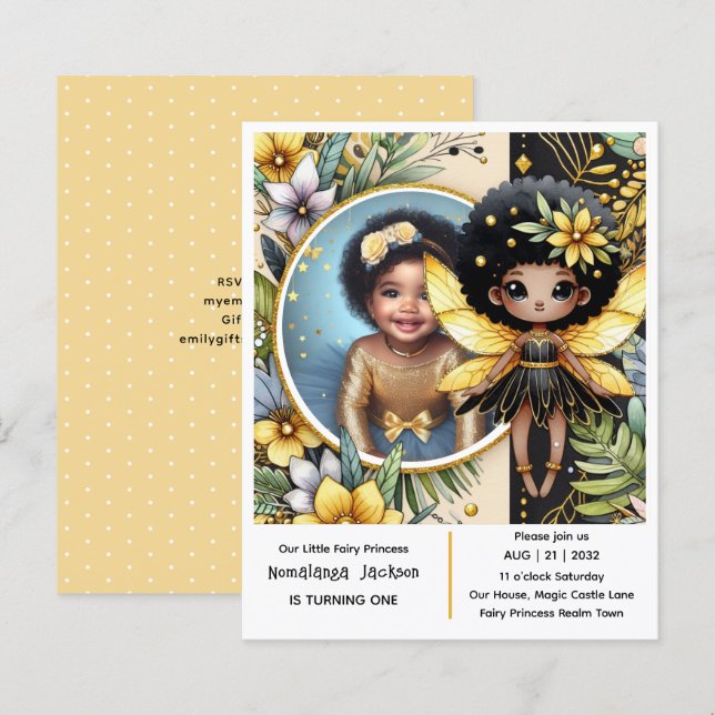 Photo Birthday Little Black Fairy African Princess (Front/Back)
