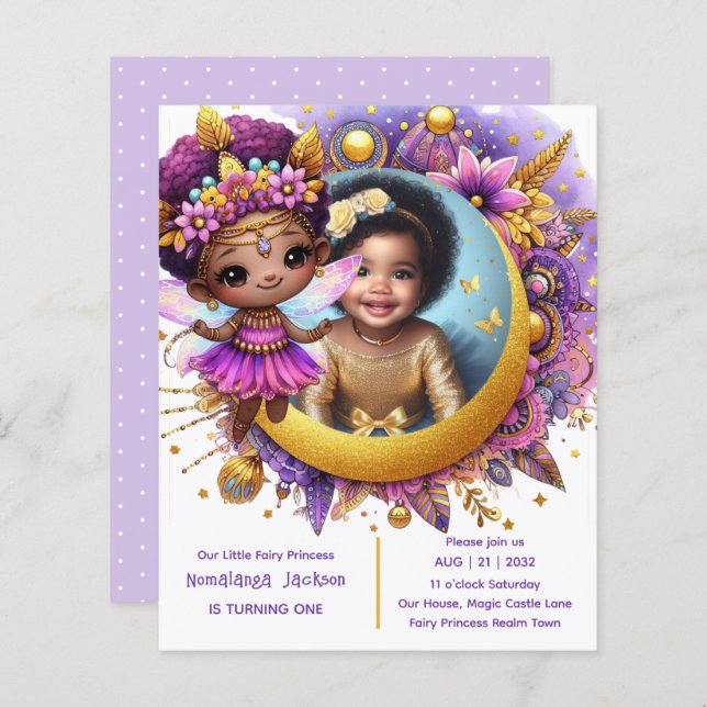 Photo Birthday Little Black Fairy African Purple (Front/Back)