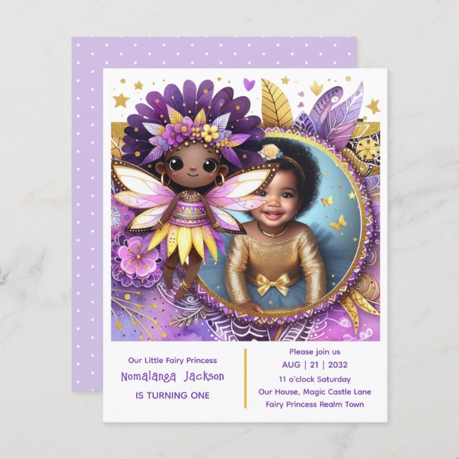 Photo Birthday Little Black Fairy African Purple (Front/Back)