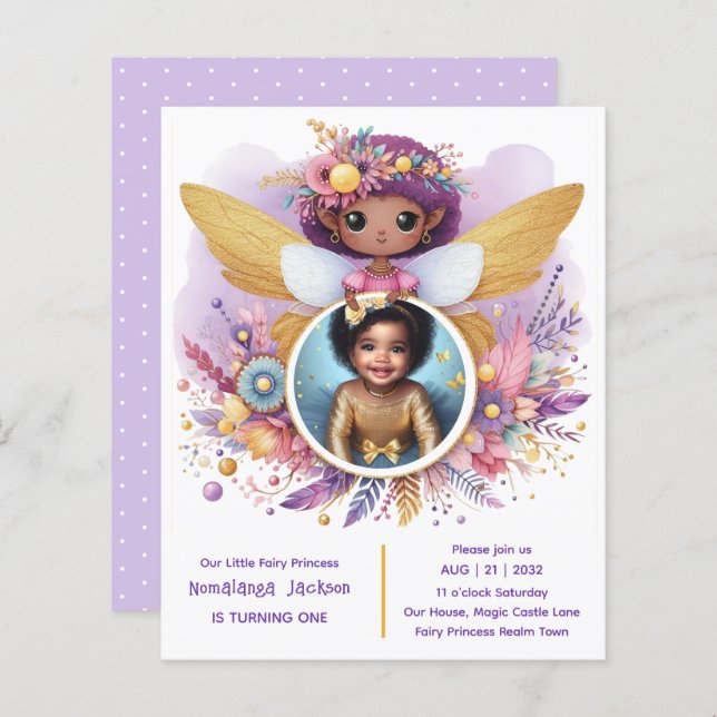 Photo Birthday Little Black Fairy African Purple (Front/Back)