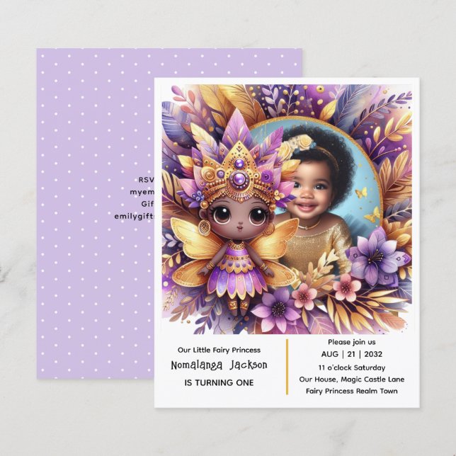 Photo Birthday Little Black Fairy African Purple (Front/Back)