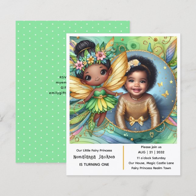 Photo Birthday Little Black Fairy African Tropical (Front/Back)