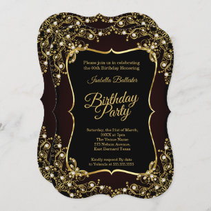 Photo Birthday party black Gold Pearls Invitation