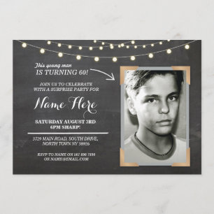Photo Birthday Party Chalk Mens Womens 60th Invite
