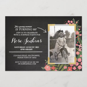 Photo Birthday Party Coral Floral Any Age Invite