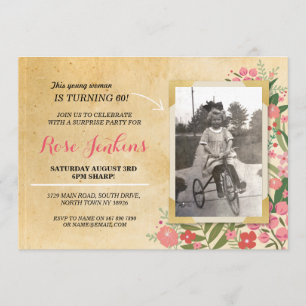 Photo Birthday Party Coral Floral Vintage Invite