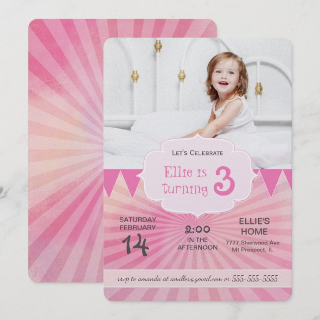 Photo Birthday Party Invitation | Carnival pink (Front/Back)