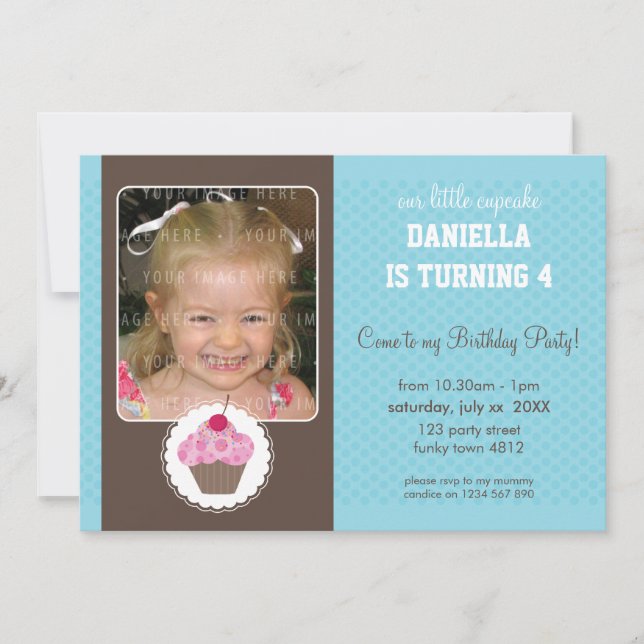 PHOTO BIRTHDAY PARTY INVITES :: cupcake 6L (Front)