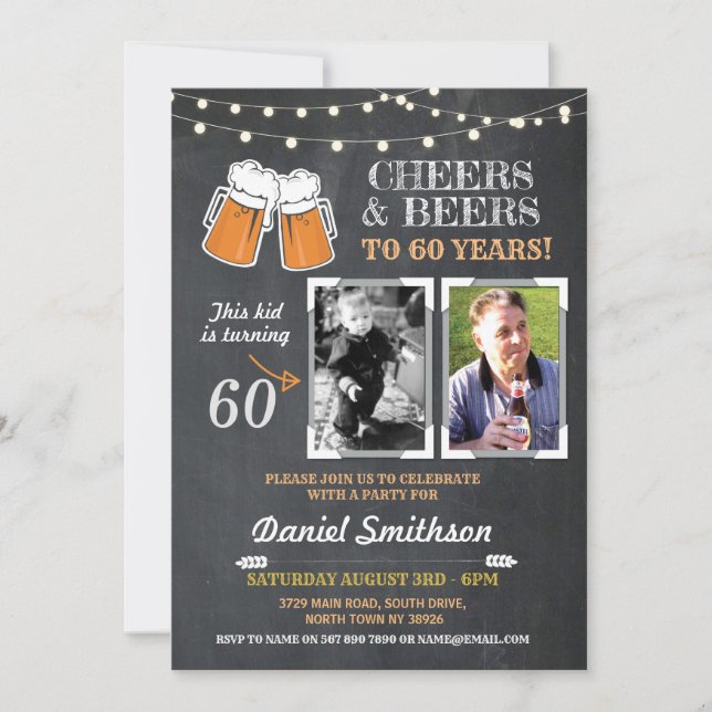 Photo Birthday Party Men's Cheers Beers Picture Invitation (Front)