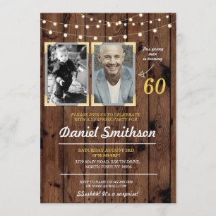 Photo Birthday Party Men's Pictures Surprise Wood Invitation