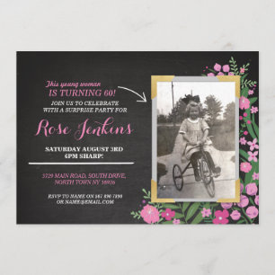 Photo Birthday Party Pink Floral Any Age Invite