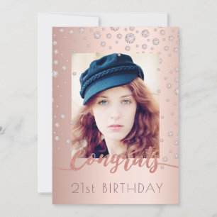 Photo Birthday Party rose gold diamonds Invitation
