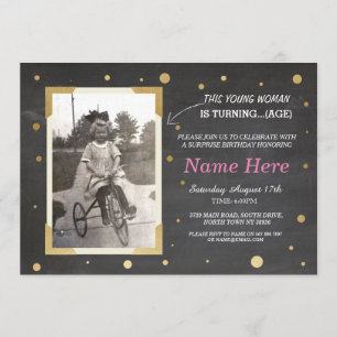 Photo Birthday Vintage Chalk Invite Womens 50th 60